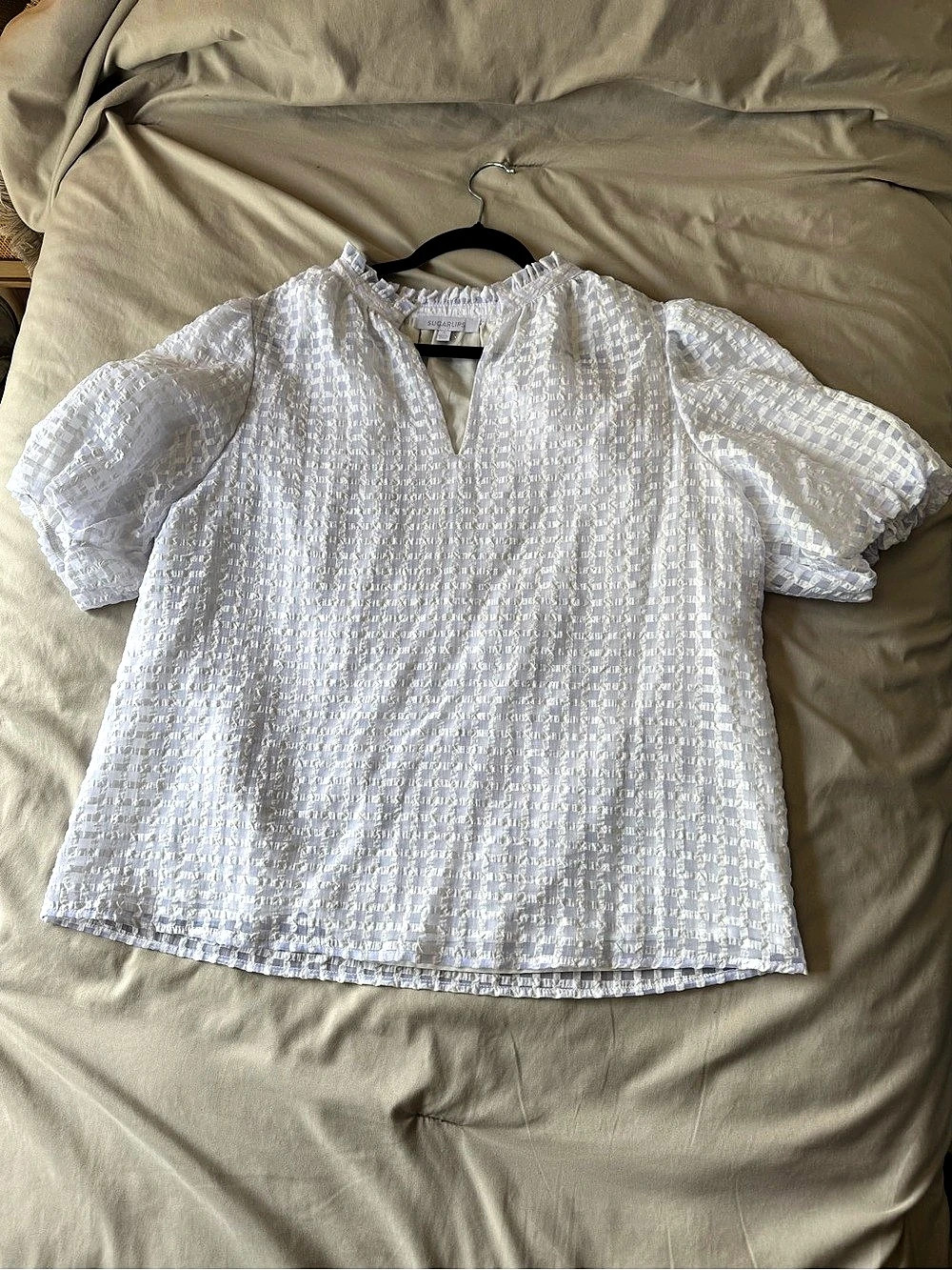 SUGAR LIPS Checkered Blouse in White Size Small Like New